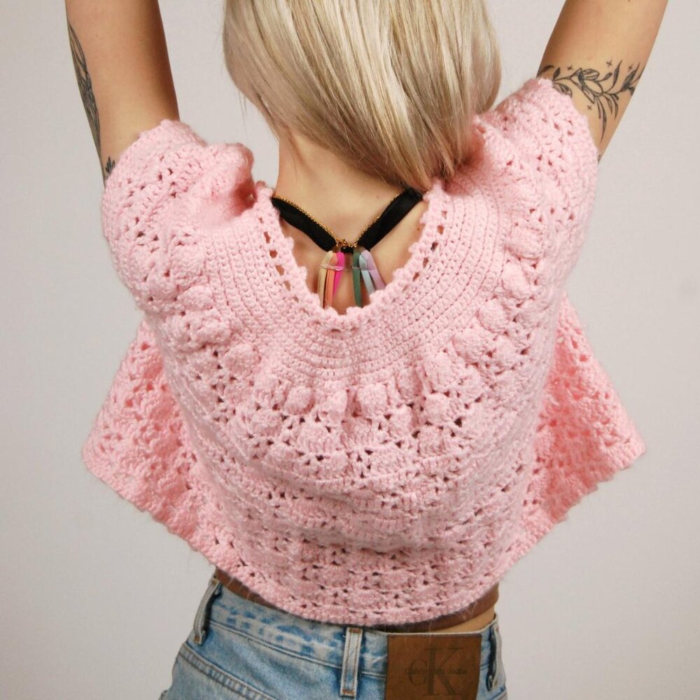Vintage Crochet Cardigan (XS-M) baby pink open top - Picture 7 of 8